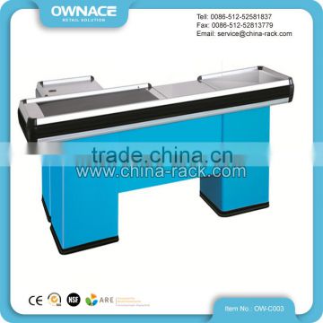 Electric stainless store checkout counter with conveyor belt