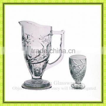 Pattern engraved glass water pitcher with stand for red wine glass bottle