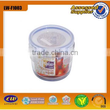 round shape glass storage box with plastic lid/glass airtight food container
