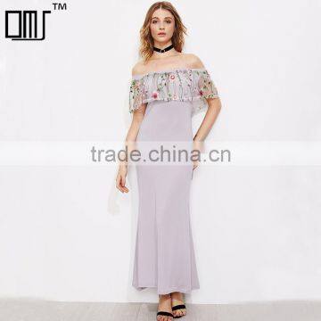HOT off the shoulder sexy dress, woman floral print mesh maxi long dress