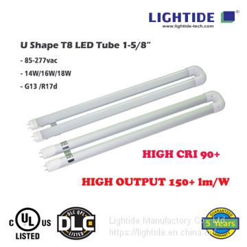 High Output U Shape T8 LED Tube 1-5/8″, CRI 90+, 150-170 lm/W