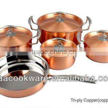 2015 New Arrival 9pcs 2.5mm Tri-ply Copper Cookware Set With Casting Handle For Wholesale