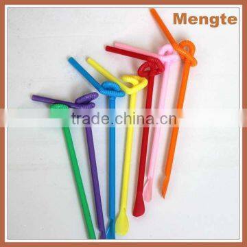 Colored Multipurpose plastic PP material artistic flexible spoon drinking straw