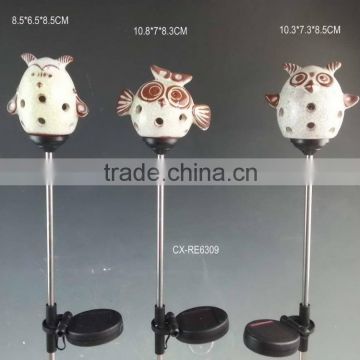 QiHe Ceramic lantern with solar stake plugin for garden and home decoration