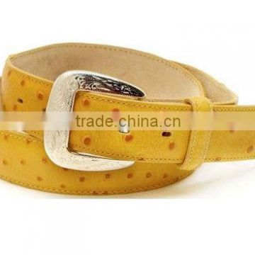women ostrich leather belt with yellow color