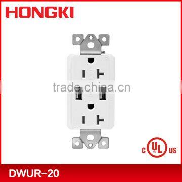 UL CUL listed 120V 20A 60HZ USB lamp power Wall socket with USB port