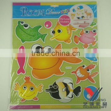 colorful printing cute animal fish shape pvc Sticker for kis
