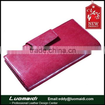 Hot selling waxing lizard skin leather women purse , exotic leather lady clutch bag ,genuine ticket travel lady wallet