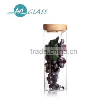 wholesale 1200ml glass storage jar with wooden lid handmade heat resistant glassware N6311