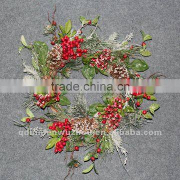 New arrival Artificial Florals and Berries Wreath,artificial Christmas snowy collections