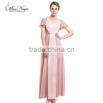 Maxnegio fashion pink maxi patchwork chiffon eveing dress with ruffle women dress