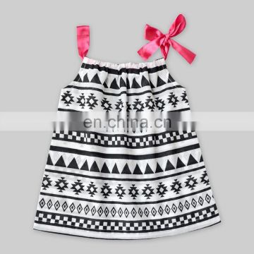 Black Aztec Print Pullstring Dress For Kids