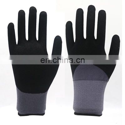 HY 15 Gauge Knitted Work Gloves Nitrile Coated  Black Nitrile Coated Safety Glove for Machine