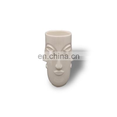 white funny modern human head shape ceramic face flower vases for home decor