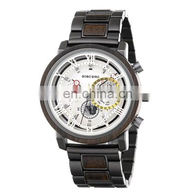 Luxury Men Watches Wooden Chronograph Stainless Steel Wristwatch Wood Band Customize Logo OEM Dropshipping