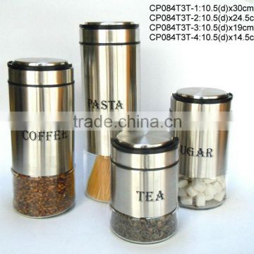 CP084T3T round glass jar with metal casing and lid