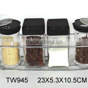 TW945 4pcs glass spice jar set with metal rack