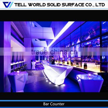 High gloss solid surface l shaped bar furniture set