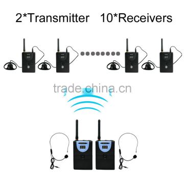 Professional Wireless Tour Guide System (2 transmitters and 10 receivers)