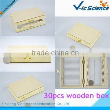 30pcs biology slides storage educational wooden box