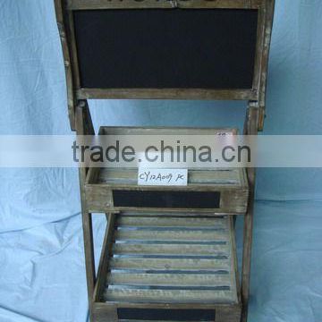 2 tiers Antique Wood Flower Display Stand with blackboard