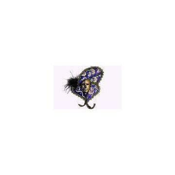 Black And Purple Decorative Masquerade Venice Masks With Feather