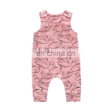 Wholesale plain pink swan pattern cute jumpsuit Soft Baby Girl Romper