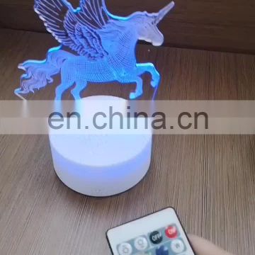New Unicorn Model 3D Acrylic Illusion Night Light Lamp with Remote for Kids Room