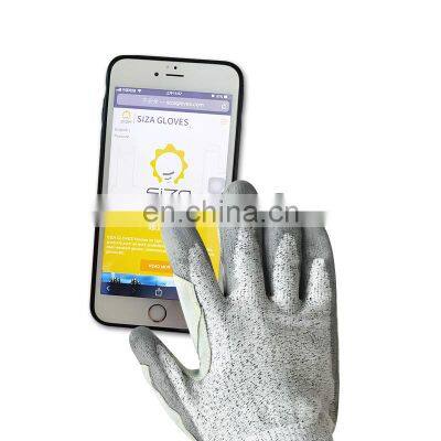 Touch Screen micro-touch exam PU coated HPPE Level 5 Cut & Puncture Resistant Industry Gloves with Leather on Palm work safety