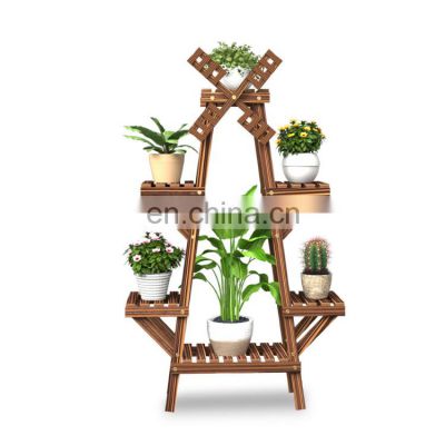 K&B Wholesale cheap windmill style multi layer solid wooden planting flower plants pot stand shelves for garden