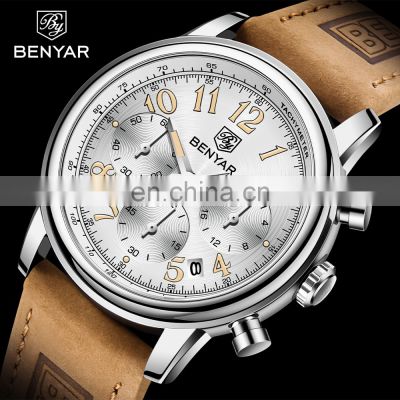 BENYAR 5190 2022 Luxury Men Quartz Wristwatch Sports Leather Military Watches 50ATM Waterproof Fashion Watch Men