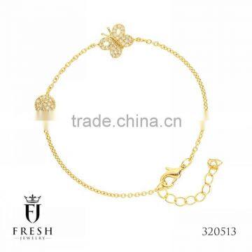 320513 - Butterfly Gold Plated Bracelet - Wholesa Gold Plated Jewellery, Gold Plated Jewellery Manufacturer, CZ Cubic Zircon AAA