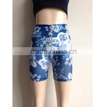Alibaba China Suppier High Waisted Zip Printed Gym Women Shorts Fitness Boxer Shorts
