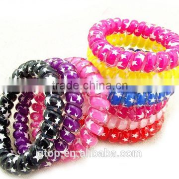 Plastic five stars mixed color elastic quality candy cheap women telephone wire hair circle