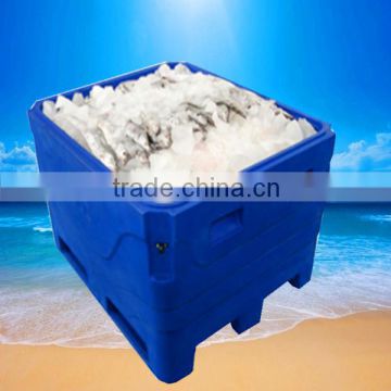 Roto-molded LLDPE&PU plastic fish container fish cooler box use in vessel for fisher man