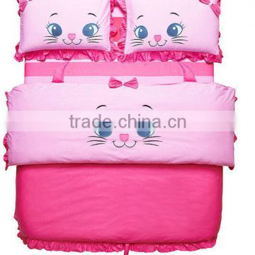 hot sale lovely pink cat print 100%cotton high quality comfortable children bedding set