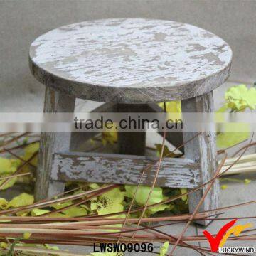 round white wash 3 legged handmade reclaimed vintage small wooden stool