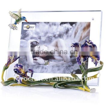 pewter photo frame ename decorative metal picture frame iris flower craft display
