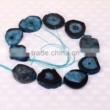 Full Strand Blue Slice Agate Stone Druzy Beads, Natural Agate Connector Stones For Jewelry Making