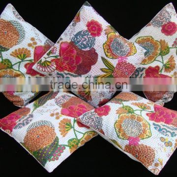 Indian hand block print cushions jogi embroidered cushion covers kantha cushion covers