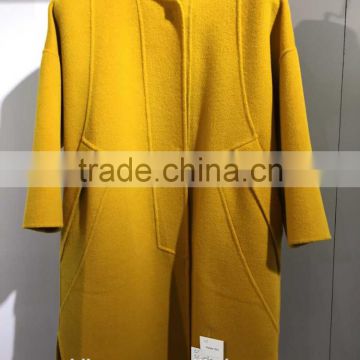 Ladies handle yellow 100% Wool coat for Sring and Fall