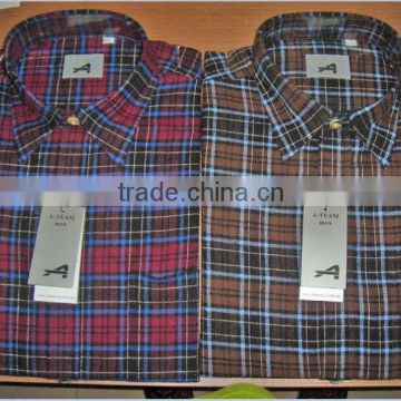 mens flannel yarn dyed check shirt with brushed