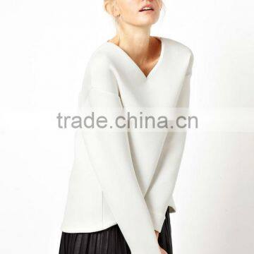 Wholesale polyester white v-neck padded women's hoodie