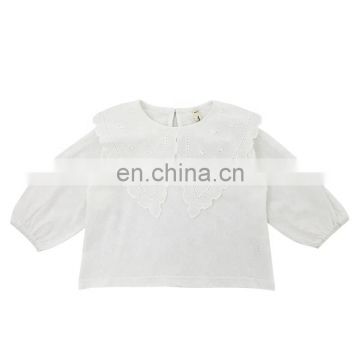 C1081Boutique kids clothing spring girl fashion lace casual white shirt