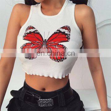 Wholesale Womens Ins Butterfly Print Slim Sexy Cropped Tank Tops