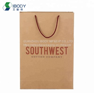 Kraft paper shopping bag with handle custom cheap logo printing recycling takeaway food packaging bag
