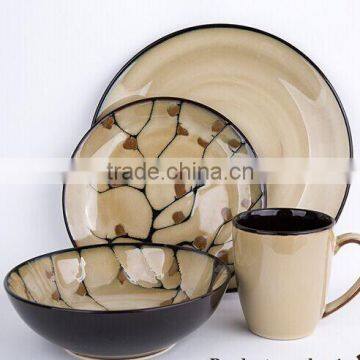 16-piece reactive glaze stoneware dinnerware set with Painted Buds