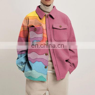 high quality plus size winter warm casual outwear jacket wool print men's fashion Coat