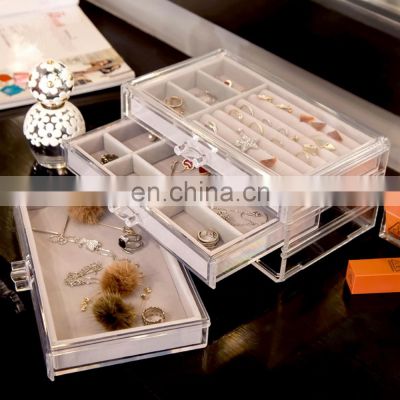Acrylic 2 Drawers 10 compartments Jewelry Organizer Earring Rings Display Box for Bedroom