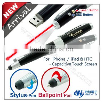 5 in 1 Stylus USB Touch Pen with pen drive & laser pointer &ball point pen